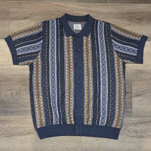 Men's Casual Button Down Shirt - Navy and Gold Pattern